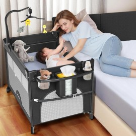 Smelluck Baby Bedside Sleeper Bassinet Bed,5 in 1 Portable Crib for Newborns Side Sleeper