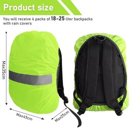 Pack of 4 Backpack Rain Cover, 18-25 L Rain Cover for Backpack with Reflective Strips, School Bag Rain Cover, Rain Cover for School Backpack, Waterproof Backpack Cover, Waterproof Rain Cover