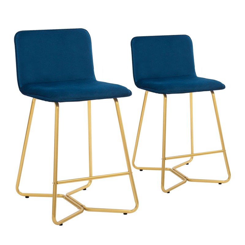 CangLong Upholstered Counter Stool Chair with Polished Gold Metal Frame,