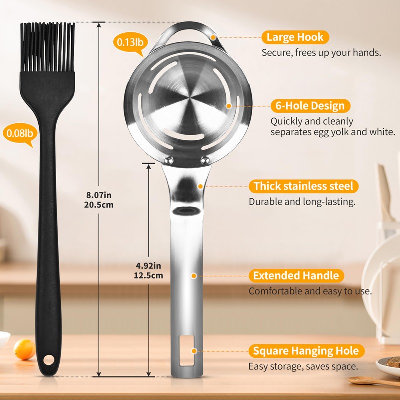 BooMetCheer Stainless Steel Egg Yolk White Separator for Raw Eggs,6-Hole