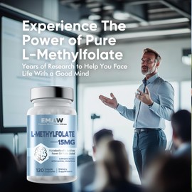 EMAW L Methylfolate 15 mg, with Methyl B12 & B6 Folate Supplement for Balanced Mood, Support Brain Health & Immune, 120 Capsules