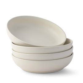 JoyJolt Mesa 40oz Stoneware Serving Bowls Set of 4, Large Pasta Salad Pho Soup Plates for Kitchen, Dishwasher and Microwave Safe, Aesthetic Kitchen Essentials - Matte White (Linen)