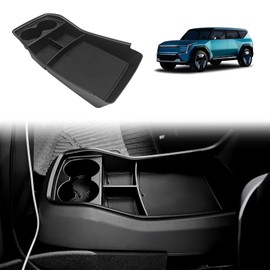 BestEvMod for EV9 Lower Center Console Organizer Tray Interior Accessories Storage Box ABS Material with PVC Trim Compatible with 2024 2025 2026 Kia EV9 Accessories (V2)