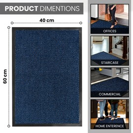 STL Washable Door Mats (40x60cm) Indoor & Outdoor Non-Slippery Heavy Duty Absorbent Dust & Dirt Grabbing Trapper Door mats Floor Barrier Rubber Back Blue-Colour