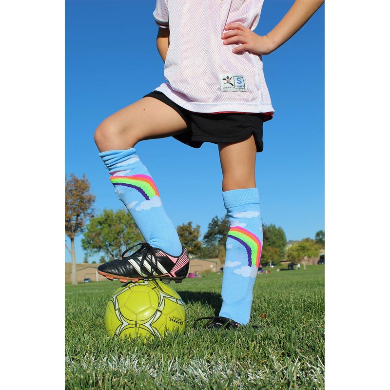 MadSportsStuff Neon Rainbow Clouds OTC Socks (Sky Blue, Medium)