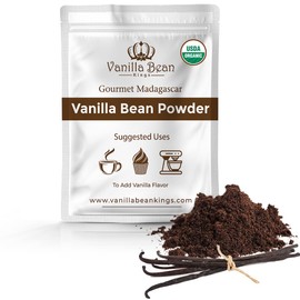 Organic Vanilla Bean Powder - 100% Pure Ground Madagascar - For Cooking, Baking & Additional Flavoring - Add To Coffee, Tea, Yogurt, & Shakes - Raw, Unsweetened, No Filler - 8 oz
