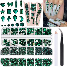 BELICEY Nail Art Rhinestones Green Flatback Round Rhinestones Charms Nail Gem Stones with K9 Bling Glass Crystals Diamonds Jewelry for Nail Design DIY Crafts Face Decoration