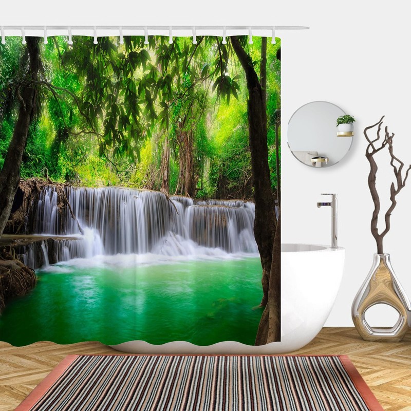 Simpomsy Outdoor Shower Curtain For Garden Green Lake Summer Waterfall