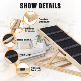 Dog Ramp Folding Pet Ramp for Bed Suitable for Small & Large Old Dogs & Cats - 41.33" Long Portable Paw Ramp High Traction Dog Ramps for Car, SUV, Couch, Sofa - 6 Adjustable Height Rated 200LBS