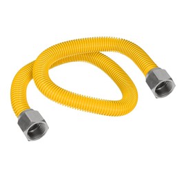 HIGHCRAFT GUHD-AD34-46 22" Flexible Epoxy Coated Gas Line Connector with 5/8'' Outer Diameter and Nut Fittings, Yellow/Stainless Steel