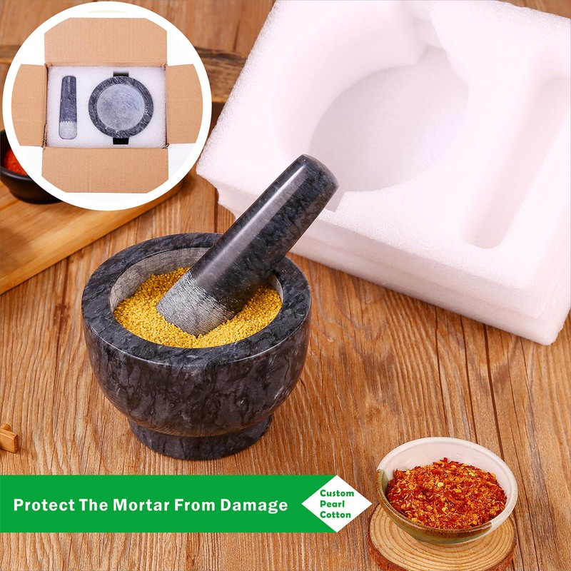 Aisiming Mortar and Pestle Set Polished Natural Marble Guacamole Molcajete
