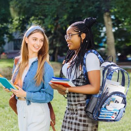 LIGHT FLIGHT Large Clear Backpack with Reinforced Padded Straps Heavy Duty PVC Transparent Backpack See Through Bookbags for Work,Travel,blue