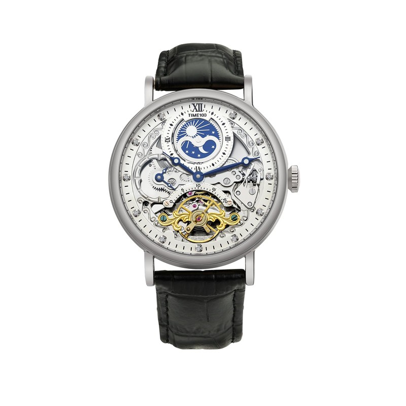 TIME100 Men's Automatic Watch Self Winding Mechanical Watch Genuine Leather