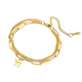 Amaxer Adjustable Double Layer Chai Symbol Anklet Stainless Steel Jewish Hebrew Life Charm Ankle Bracelet Judaism Religious Jewelry (gold)