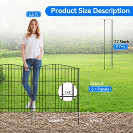 INJOPEXI Garden Fence 6 Panels 11.8ft (L)×24in (H) Decorative Garden Fence with 6 Panels Rustproof Wire No Dig Garden Fences Animal Barrier Fencing for Outdoor Patio Backyard - Without Fence Gate