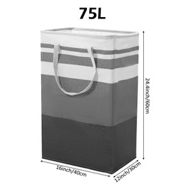 4 Pcs 75L Large Laundry Basket Hamper, Freestanding Waterproof Collapsible Clothes Organizer with Handles for Bedroom Bathroom Dorm Family, Grey