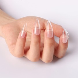 Wellquinn Puntas de uñas cortas de aguja de cobertura completa para uñas acrílicas, puntas de uñas postizas transparentes con caja para salón de manicura y arte de uñas, 360 piezas, 12 tamaños