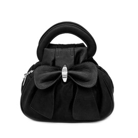 Women Small 3 Compartment Handbag with Front Large Bow Ladies Crossbody Shoulder Bag-Black