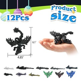 Juego de 12 dragones impresos en 3D: dragones de cristal articulados de la serie Black, juguetes antiestrés y decoración de escritorio geniales, animales únicos impresos en 3D, un regalo vi