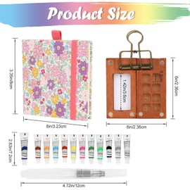 Pocket Watercolour Set, Mini Watercolour Travel Set with Binder Clips, Mini Watercolour Box, Wood Pocket Artist Watercolour Travel Set, Sketchbook Palette Set 8 Grids for Painters, Artists, Students