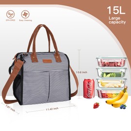 Lunch Box for Women Insulated Lunch Bag 15 L Adults Lunch Tote Bag with Removable Shoulder Strap Stripes Leak proof Cooler Bag for Work Office Travel Road Trips.