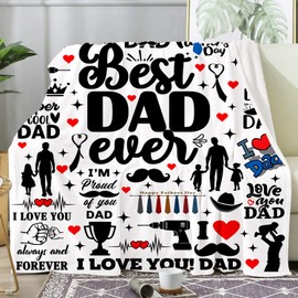 INKRENS Dad Gifts Blanket from Daughter Son Best Dad Ever Dads Birthday Gift Ideas for Daddy Throw Blankets from Daughter Son Retirement Gift Birthday Party Decorations 50"X40"