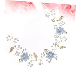 jojofuny Headband with Pearls Metal Headband Rhinestone Headband Bride Headband Hair Vine Floral Bridal Headwear Headpieces Blue Hair Accessories Wedding Pearl Headband Wedding Headpiece