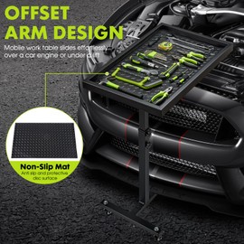 OLBRUS Adjustable Work Table with Wheels, Mechanic Rolling Tool Tray Table for Garage Repair Shops DIY, 220LBS Capacity Mobile Heavy Duty Steel Tool Cart (Black)