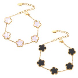 KSOIQPU Pack of 2 Five Leaf Clover Bracelet, Lucky Bracelet Women, Clover Bracelet, 18 Carat Gold-Plated Jewellery, Friendship Gifts for Girls