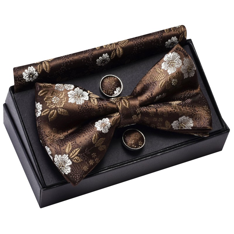 Gusleson Brown Bow Tie and Pocket Square Set for Men