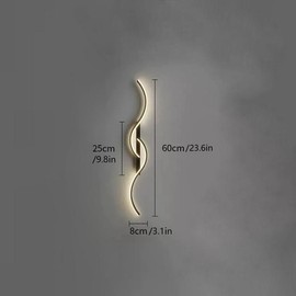 Modern LED "S" Shape Wall Light | Sleek Bedroom Wall Lamp Gold/Black, 60/80/100cm Options | Wired Wall-Mounted Design Perfect for Bedroom Bedside, Living Room, Hallway, Corridor & Accent Wall Decor:_Premium Black - Warm Light_100CM