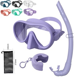 Huasheng Sports Purple Snorkeling Gear for Adult Women,Ultra-Wide View Frameless Mask with Perfect-Seal Silicone Skirt,Fashionable Color in 6.9-inch and 6.1-inch Size,Portable Diving Set for Vacations