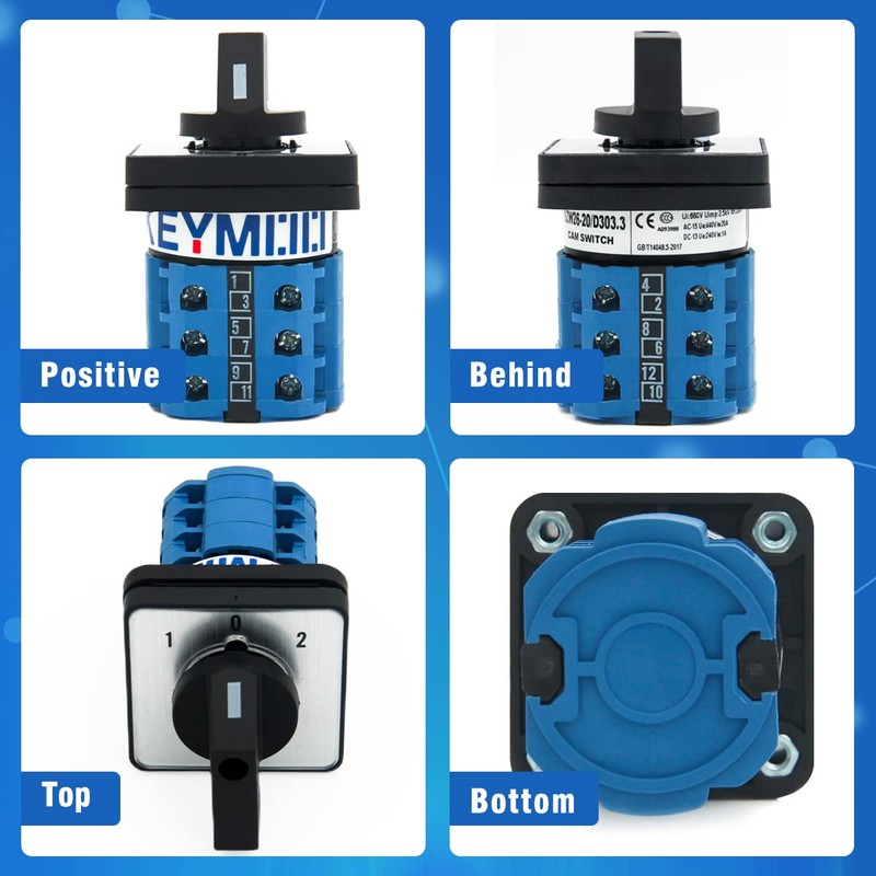 KEYMOO 20A Rotary Changeover Switch, 2-Way 3NO 3NC 660V 3