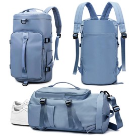 LOKASS Gym Bag for Women/Men Yoga Duffel Bag with Shoes Compartment, Carry On Overnight/Weekender Bag, Dance Bag for Girls-Small Travel Bag for Workout, Sport (Blue)