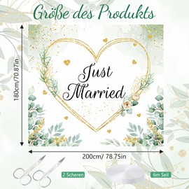 Wedding Heart to Cut Out, 200 x 180 cm Wedding Sheet for Cutting Out Just Married, Wedding Bed Sheet with Heart with 2 Scissors and Rope, Wedding Games for the Bride and Groom for Registry Office