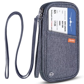 RFID Blocker Family Passport Wallet, Passport Document Organiser with Two Removable Straps for Men Women, gray, Classic