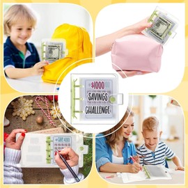 Dreamplay Mini Money Saving Binder, $1000 Money Saving Challenge Book Budget Binder with Envelopes Portable Deposit Anytime Anywhere (Blue)