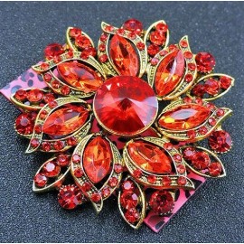 Unbranded Massive SUN Glory Red FLOWER Rhinestone Wheel MANDALA Necklace Pendant Brooch