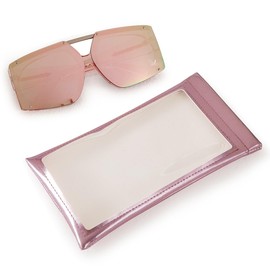 TRIUMPH VISION Large Sunglasses Pouch for Women Oversized Eyeglass Sleeve Soft PU Leather Squeeze Top Holder Big Shades Eyewear Case See Through