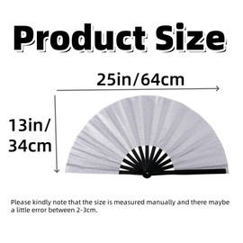 Large Bling Hand Fan, 10" Bamboo Hand Fan for Party Favors, Chinese Kung Fu Tai Chi Hand Handle Fan for Festival and Rave Dance, Double Sided Plastic Bone Hand Fan for Wedding and Birthday