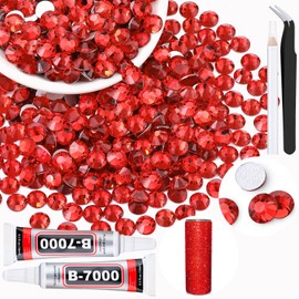400PCS SS30/6mm Crystal Rhinestones (Light Red/Light Siam) with 2Pcs 10ml B7000 Jewelry Glue, Bedazzling Flatback Glass Rhinestones for Crafting, Gems Diomand for Tumbler Shoes Clothing Mugs Nail Art