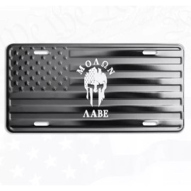 BLVD Patriotic American Flag Molon Labe Embossed Stars & Stripes License Plate Tag