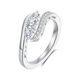 Jaransheti Moissanite Engagement Ring For Women Round Cut 3-Stone Ring 18K White Glod Plated S925 Sterling Silver Split Shank Women Ring Jewelry Gift, Gemstone, Moissanite