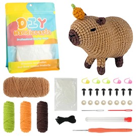 AUAUY Crochet Kits for Beginners, Capybara Crochet Gifts Set for Novice Crafters & Lovers, Knitting Kits for Beginners Adults Kids, Crochet Starter Kit with Step-by-Step Video Tutorials, Yarn, Needles