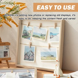 Sporgo Picture Frame with Clips and Line: DIY Wooden Photo Wall, Picture Frame Multiple Pictures, Photo Wall with Clips, for Photos, Postcards, Notes, Concert Cards