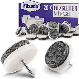 Filzada® 20 x Felt Glides Nail – Diameter 24 mm (White) – Professional Furniture Glides / Chair Glides Felt for Nailing