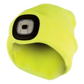 Adults/Mens Winter Knit Neon Beanie Hat with LED Glowing Light Torch: One Size (One Size, Yellow)