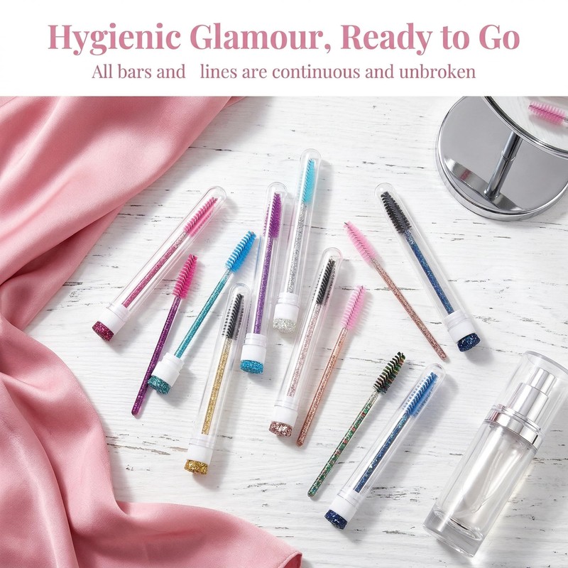 10PCS Sparkling Handle Eyelash Brush in Test Tube Packaging, Lash
