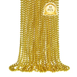 SHAOQINLIN 30 PCS Gold Bead Necklace, Gold Mardi Gras Christmas Beads Necklaces 33" Metallic Beaded Costume Necklaces Party Necklaces for Mardi Gras Parade Throws Wedding Birthday Pirate Party Favors
