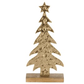EGLO LIVING Decorative Tree Baliguian, Christmas Decoration Living Room, Table Decoration Christmas Made of Wood in Natural and Metal in Gold, Advent Decoration Windowsill, 31 x 14.5 cm